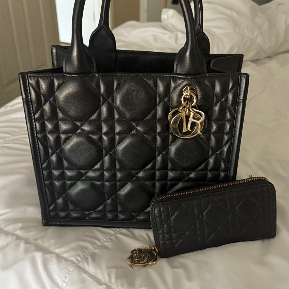Dior Black Quilted Tote with Gold Accents